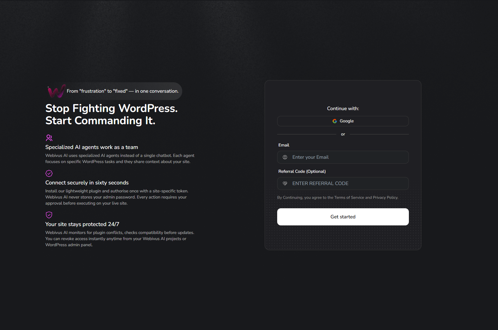 Webivus Auth Page
